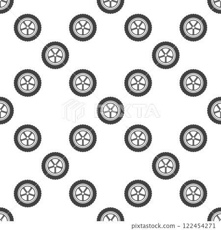 Classic wheel vector seamless pattern - Vintage car rim and tire background 122454271