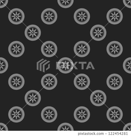 Sports wheel vector seamless pattern. Racing tire and rim vector background Sports wheel vector seamless pattern. Racing tire and rim vector background 122454281
