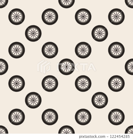 Vehicle wheel vector seamless pattern. Auto tire and metal rim vector background 122454285