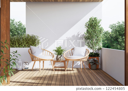 Modern contemporary terrace with nature view 3d render Modern contemporary terrace with nature view 3d render 122454805