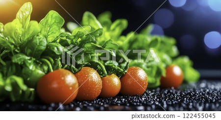 Fresh Vegetables with Cherry Tomatoes and Green Spinach Leaves Fresh Vegetables with Cherry Tomatoes and Green Spinach Leaves 122455045