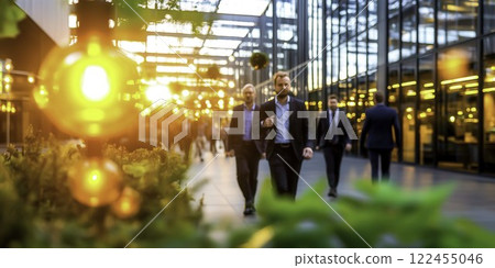 Businessmen Walking in Modern Urban Environment During Sunset 122455046