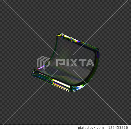 3D transparent glossy glass curve square shape with holographic effect, vector crystal piece, overlay crooked prism 3D transparent glossy glass curve square shape with holographic effect, vector crystal piece, overlay crooked prism 122455216