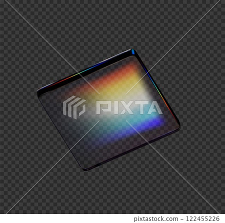 3D glass square shape. Vector abstract transparent object with rainbow gradient effect. 122455226