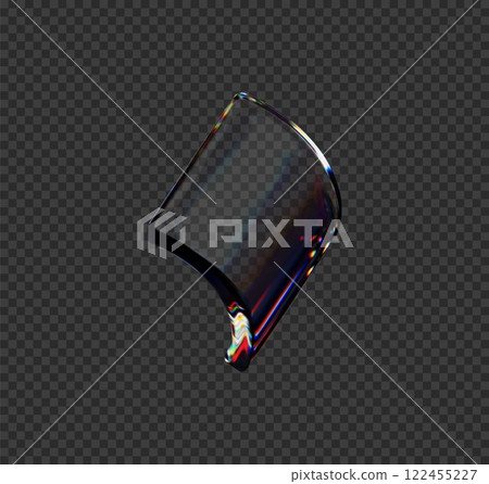 Transparent glossy glass curved square shape with holographic dispersion effect 3D vector, crystal piece, overlay prism 122455227
