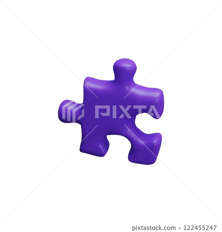 Blue puzzle piece 3D cartoon plastic style vector icon, one jigsaw detail, logic game toy, choice variation connecting 122455247