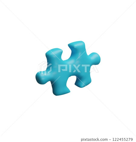 Blue puzzle piece 3D cartoon plastic style vector icon, logic game toy, abstract jigsaw detail, connected or disassemble Blue puzzle piece 3D cartoon plastic style vector icon, logic game toy, abstract jigsaw detail, connected or disassemble 122455279