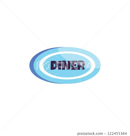 Vector illustration of a signboard with the inscription "cafe", oval shape, blue color. 122455364