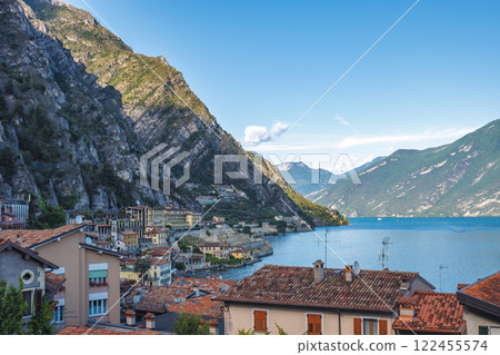 Limone Sul Garda town on shore of Lake Garda with mountains in background, Italy, Europe. Limone Sul Garda town on shore of Lake Garda with mountains in background, Italy, Europe. 122455574