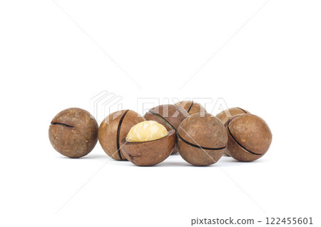macadamia nuts on white background 122455601