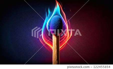 Bright neon match bursting with vibrant colors on dark textured background Bright neon match bursting with vibrant colors on dark textured background 122455854
