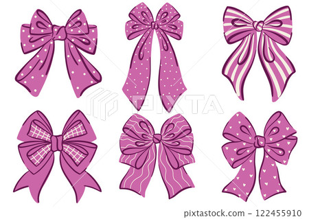Pink bows on a white background. Cute, vintage, flat design, perfect for gifts, fashion, weddings, Valentines cards. Romantic, feminine, and decorative girly collection of vector illustrations Pink bows on a white background. Cute, vintage, flat design, perfect for gifts, fashion, weddings, Valentines cards. Romantic, feminine, and decorative girly collection of vector illustrations 122455910