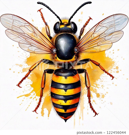 Wasp watercolor artwork featuring vibrant colors against a white background 122456044