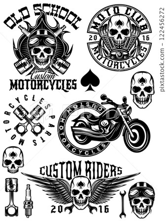 set of vector badges, logos, design elements on a theme motorcycles with skulls 122456272