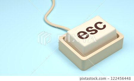 A close-up of a computer keyboard featuring the "Esc" key. The button symbolizes exiting, canceling, or escaping from a task, often associated with technology, shortcuts, and control. 122456448