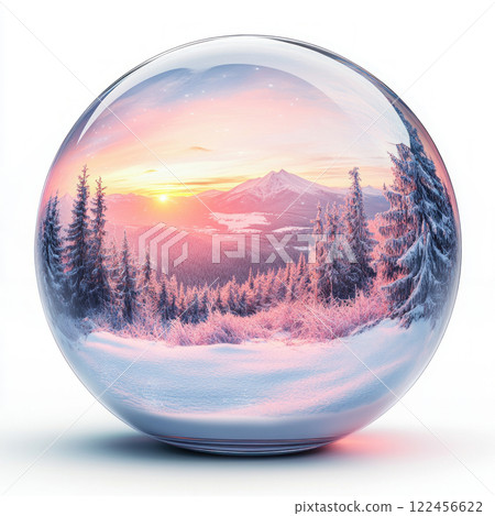 Mountain snow globe isolated on white background Mountain snow globe isolated on white background 122456622