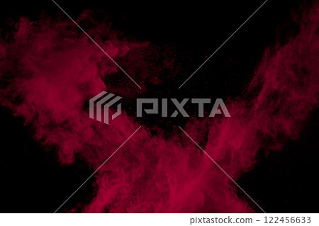 Red cloud of powdery dust is floating in the air 122456633