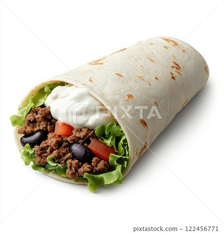 A delicious burrito filled with fresh ingredients and savory flavors. isolated on white background. 122456771