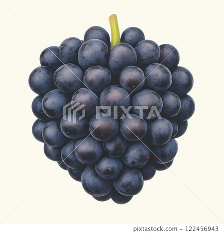 Fresh black grapes arranged in a heart shape on a light background. isolated on white background. 122456943