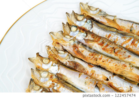 Grilled Shishamo on a plate 122457474