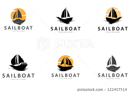 Simple fishing boat sailboat logo simple design black silhouette ship marine illustration template Simple fishing boat sailboat logo simple design black silhouette ship marine illustration template 122457514