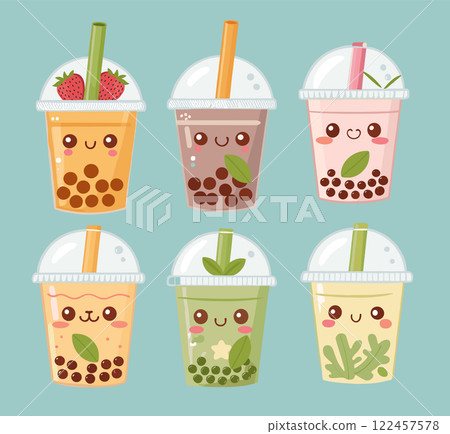 Set of different Bubble Tea or Drinks Isolated illustration. 122457578
