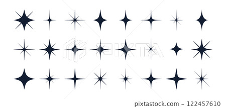Stars set, sparkle icons collection. Set star abstract shapes. Template for design poster, card, banner. Vintage graphic set of star, light rays. Hand drawn design elements. Vector Illustration Stars set, sparkle icons collection. Set star abstract shapes. Template for design poster, card, banner. Vintage graphic set of star, light rays. Hand drawn design elements. Vector Illustration 122457610