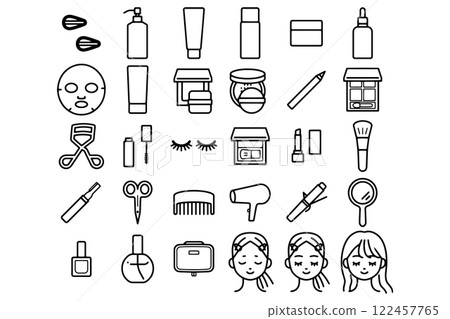 Illustration material set of beauty icons_hand-drawn style, no fill, lines only Illustration material set of beauty icons_hand-drawn style, no fill, lines only 122457765