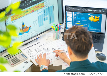 Male engineer business plan analysis graph businessman 1 person Male engineer business plan analysis graph businessman 1 person 122457776