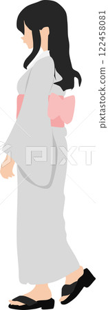 穿著浴衣（和服）的女人的插圖 122458081