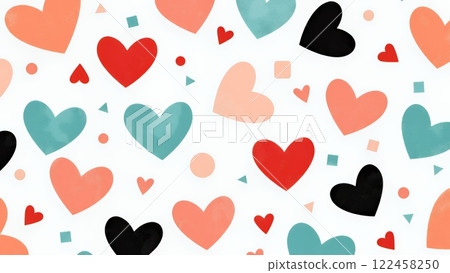 各種顏色的心形抽象圖案，包括青色、紅色、黑色和桃紅色 122458250