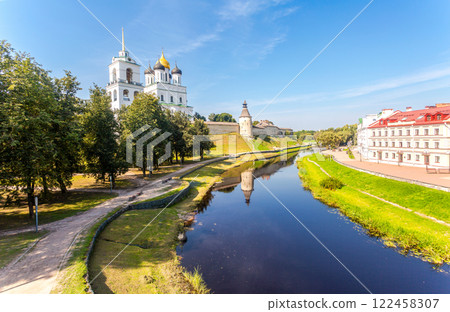 Pskov Kremlin and the embankment of the Pskova river in Pskov, Russia Pskov Kremlin and the embankment of the Pskova river in Pskov, Russia 122458307