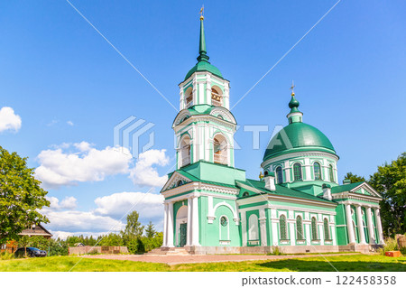 Trinity Temple with bell tower in Sopiny village, Russia 122458358