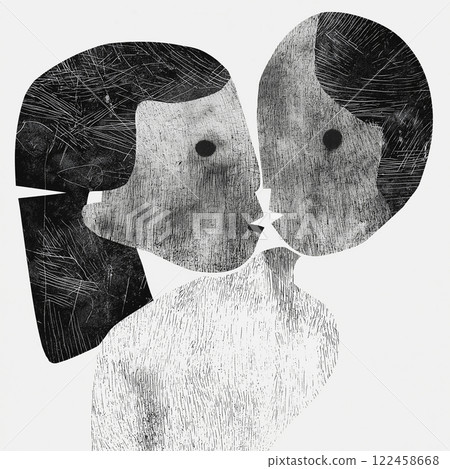 An abstract black and white illustration depicts a man and woman joined in one body, representing lack of personal space in a marital relationship. The couple, tied closely together, highlights the 122458668