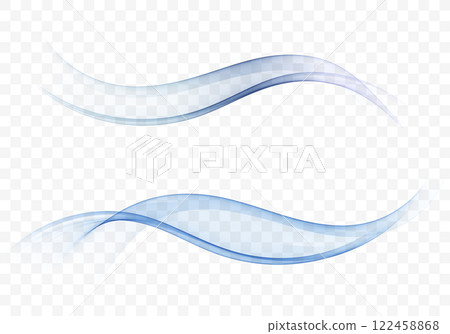 Blue abstract transparent wave, design element. Flow transparent blue lines set. 122458868