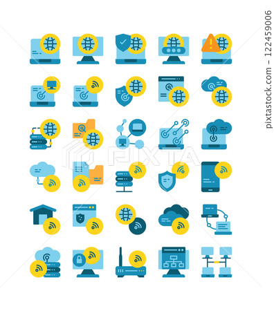 network connection cyber technology flat icon set 122459006