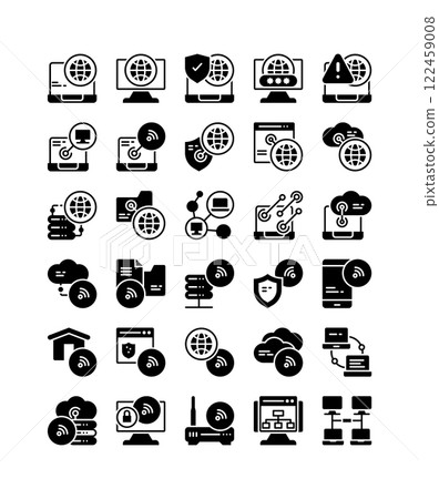 network connection cyber technology solid glyph icon set 122459008