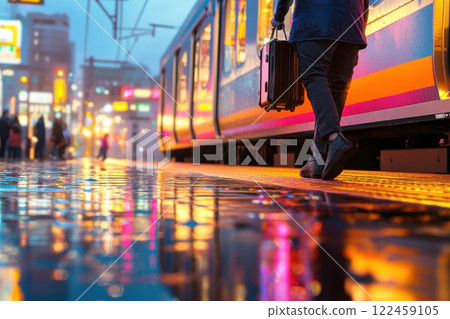 Stepping off a train into the vibrant atmosphere of a new city late in the day Stepping off a train into the vibrant atmosphere of a new city late in the day 122459105