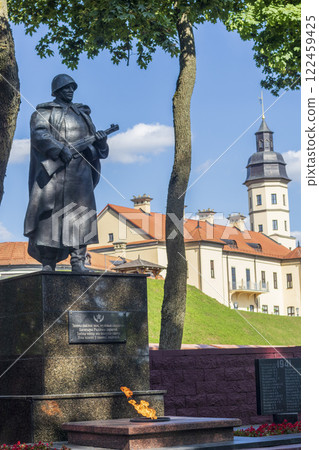 Nesvizh, Belarus - 08.08.2024 - Monument at the mass grave near Nesvizh castle 122459425