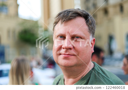 Portrait of a man close-up face in an urban environment Portrait of a man close-up face in an urban environment 122460018