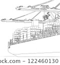Container Ship and Port Cranes Line Art Illustration 122460130