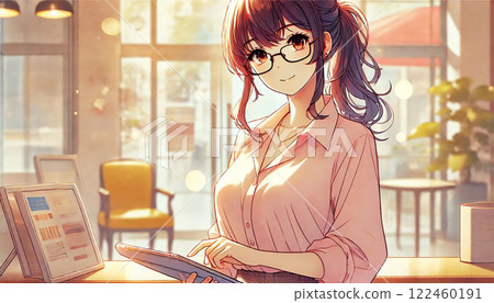 Woman wearing glasses using a laptop Woman wearing glasses using a laptop 122460191