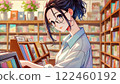 A woman reading a book in a library 122460192