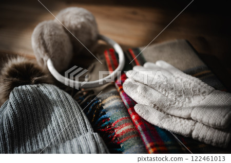 Winter accessories still life 122461013