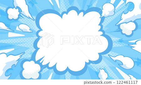 美式漫畫風格爆炸煙霧背景插畫_淺藍色_16:9 122461117