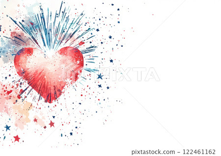 Watercolor of heart shaped fireworks with drops isolated on a white background Watercolor of heart shaped fireworks with drops isolated on a white background 122461162