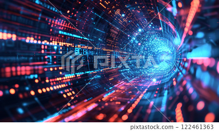 Abstract cyber technology background, data pattern and information lights of dark digital tunnel. Concept of secure tech, global network, art, cybersecurity, world Abstract cyber technology background, data pattern and information lights of dark digital tunnel. Concept of secure tech, global network, art, cybersecurity, world 122461363