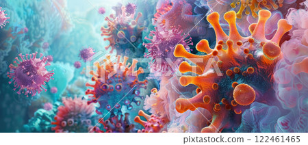 Micro structure background, microscopic view of virus and bacteria. Theme of science, macro, microbiology, microscope, cell, science, research, nature, pattern 122461465