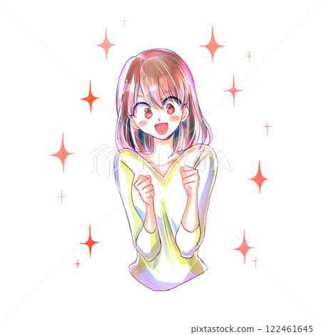 A smiling woman clasping both hands, sparkling A smiling woman clasping both hands, sparkling 122461645