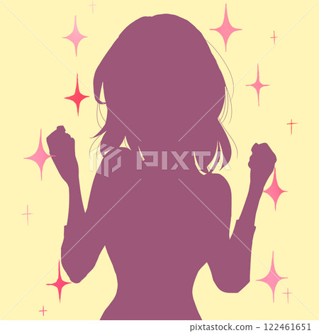 女人緊握雙手,剪影,閃閃發光 女人緊握雙手,剪影,閃閃發光 122461651